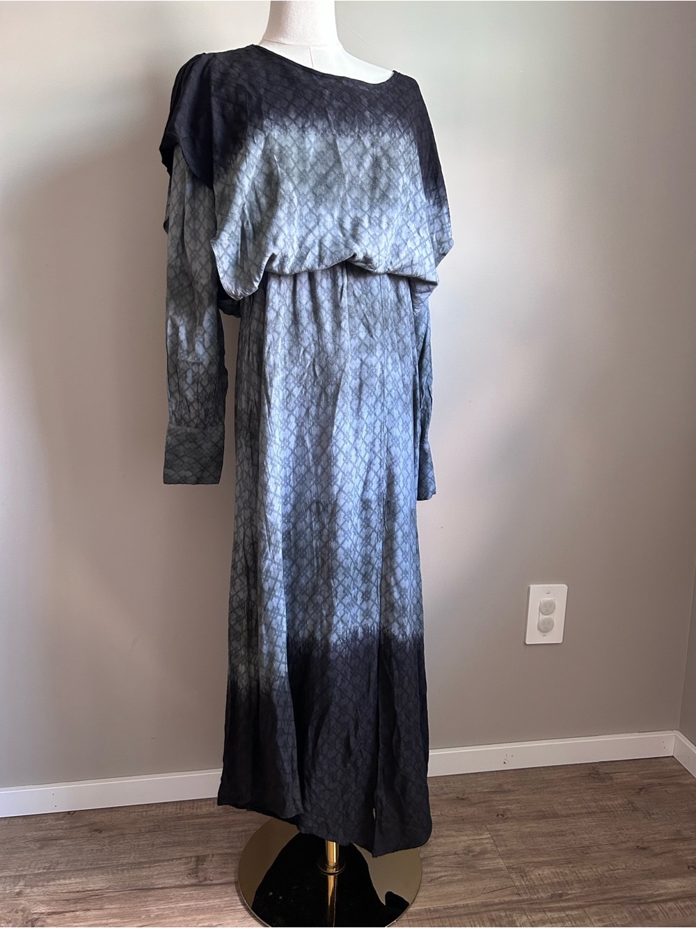 Women's Gradient Black patterned Maxi Dress dark academia modest made in Denmark